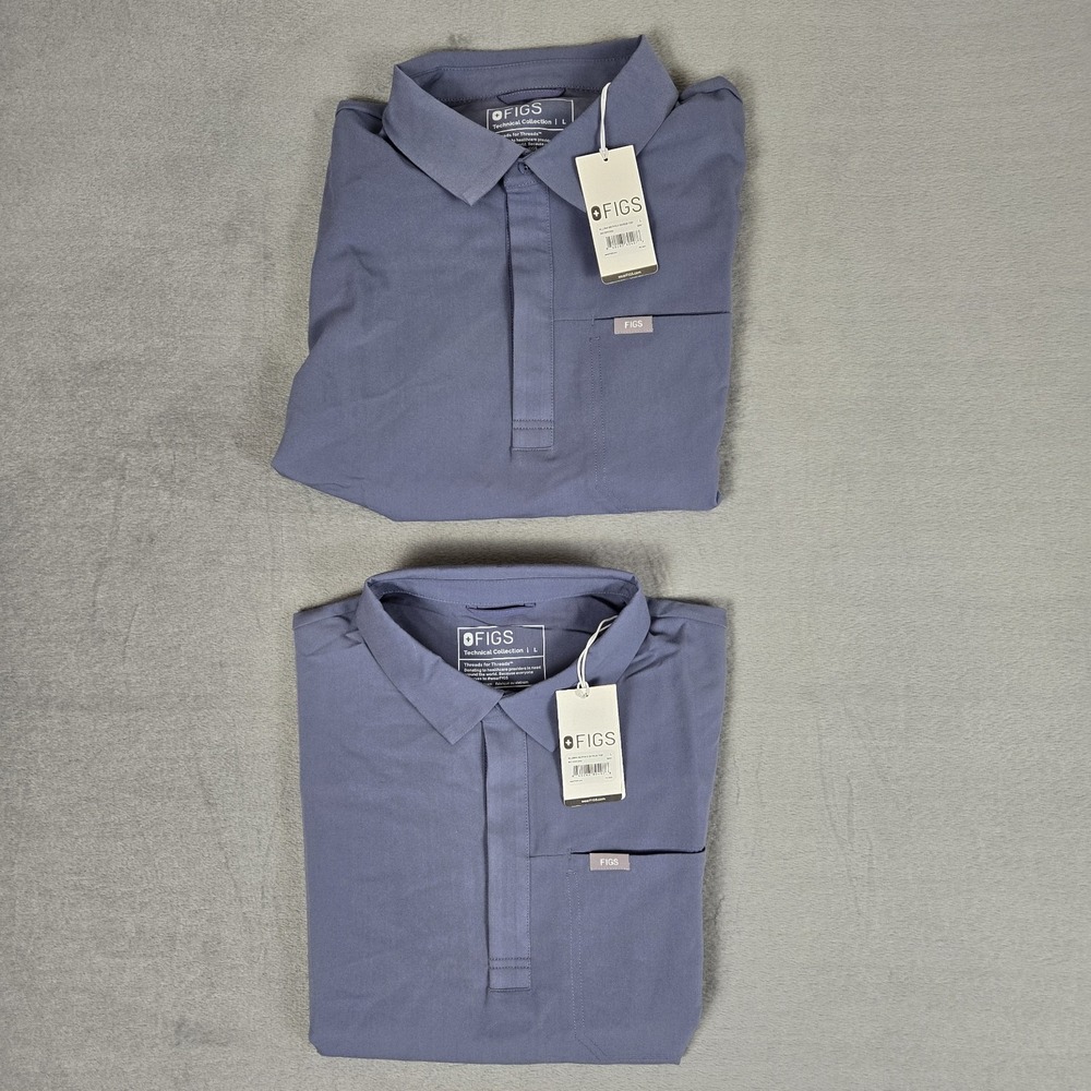 FIGS Scrub Top Mens Polo Shirt Lot Of 2 Mens Large Short Sleeve Lima Nurse NWT
